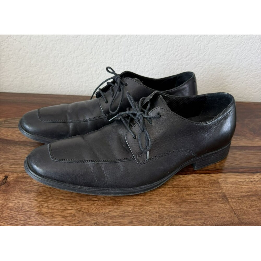 Men's 9 M COLE HAAN AIR Black Leather Plain Toe Derby Blucher Dress Shoes